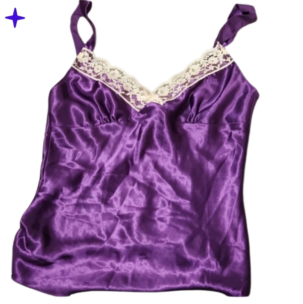 Vintage New Purple Cami With Cream Lace Med New See Note